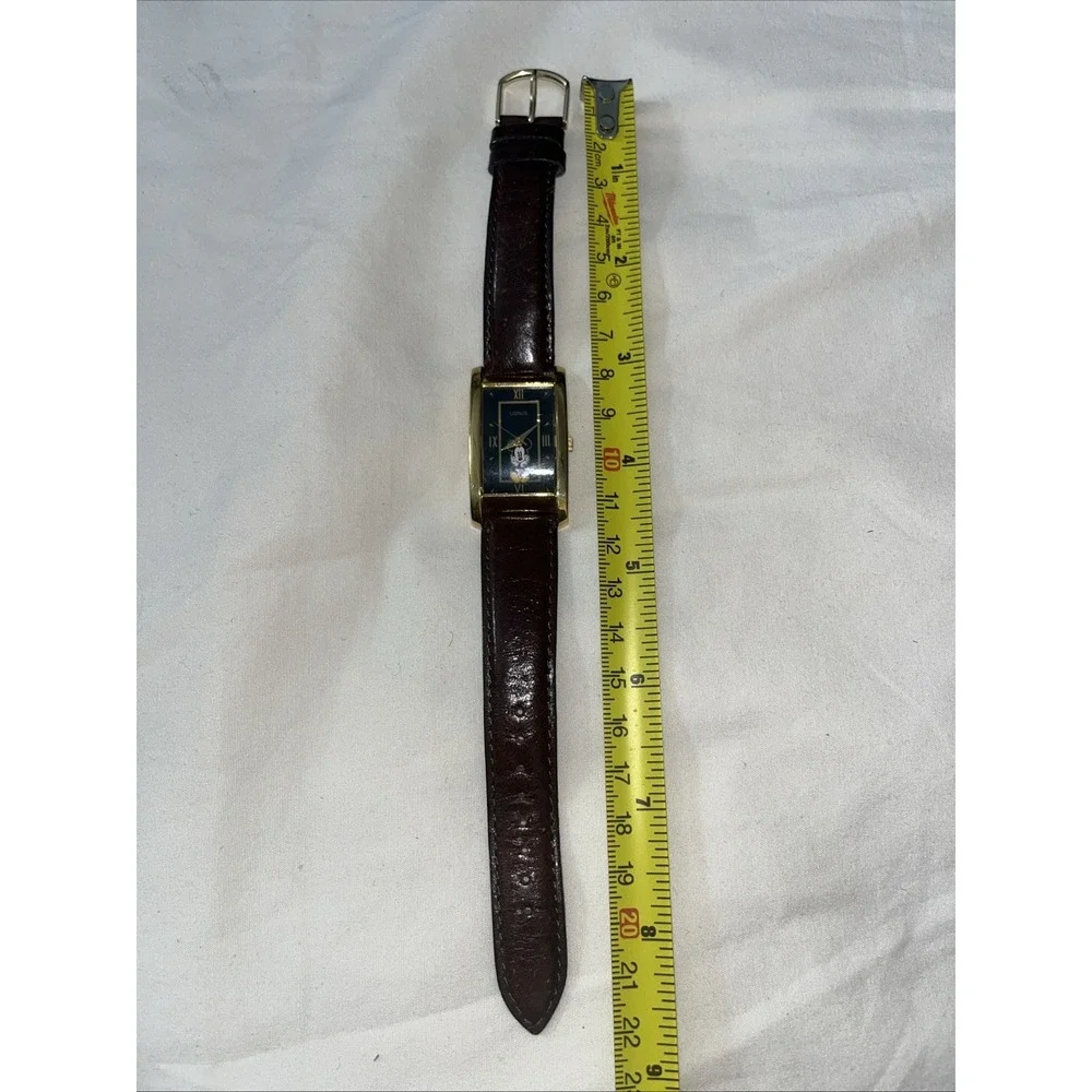 Disney Mickey Mouse Lorus Watch Leather Band Works! Tested Needs Battery VTG‎